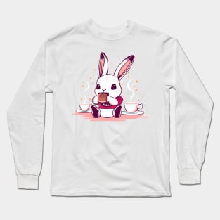 Cute bunny sipping tea - pink Long Sleeve T-Shirt